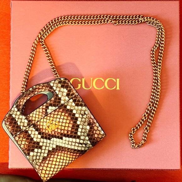 GUCCI Double G Python Marmont Top Handle Card Case wallet Crossbody evening bag - Picture 4 of 13